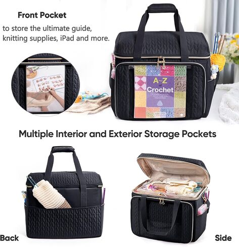 Crochet Bag Organizer - Yarn Bags for Crocheting - Crochet Storage Bag with Pockets for Crochet Hooks, Crochet Accessories - Yarn Organizers - Yarn Holders for Crocheting - Knitting Bags in Kuwait