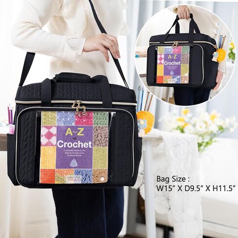 Crochet Bag Organizer - Yarn Bags for Crocheting - Crochet Storage Bag with Pockets for Crochet Hooks, Crochet Accessories - Yarn Organizers - Yarn Holders for Crocheting - Knitting Bags in Kuwait