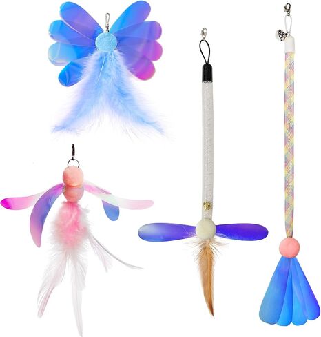 JXFUKAL Cat Feather Toy Refills, 6Pcs Simulation Bird Mouse Bee Worm Feather Cat Lures Cat Wand Attachment Cat Toys Replacement for Kitty Kitten Indoor Cats Cat Accessories in Saudi Arabia