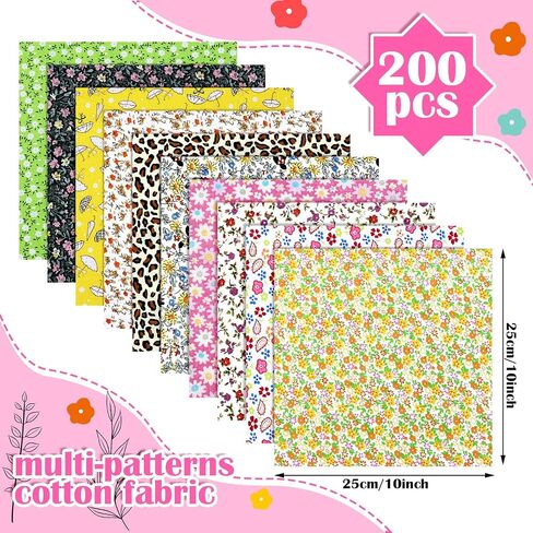 Kingdder 200 PCS 10 × 10 بوصة مربعات نسيج قطنية لخياطة خياطة الحرف الدهون الحزمة حزمة النسيج المربعات المرقاء ل DIY الحرف القصص الأقمشة اليدوي الملحق المصنوع يدويًا (زهرة) in Kuwait