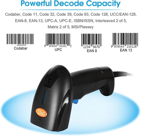 Esup Barcode Scanner with Stand USB Barcode Scanner Wired Handheld Laser Barcode Reader with Adjustable Stand (with Stand) in Kuwait