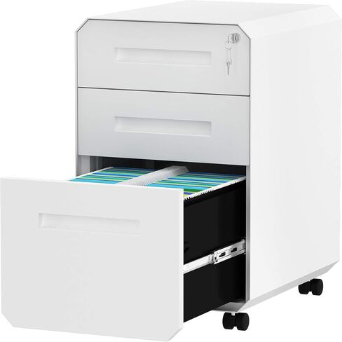 YITAHOME 3-Drawer Filing Cabinet Office Drawers with Lock, Divider and Pencil Tray, Portable Metal File Cabinet, Pre-Built Office Storage Cabinet,Black in Saudi Arabia