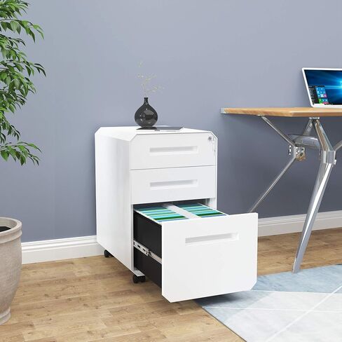 YITAHOME 3-Drawer Filing Cabinet Office Drawers with Lock, Divider and Pencil Tray, Portable Metal File Cabinet, Pre-Built Office Storage Cabinet,Black in Saudi Arabia