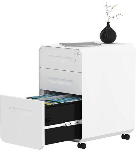 YITAHOME 3-Drawer Filing Cabinet Office Drawers with Lock, Divider and Pencil Tray, Portable Metal File Cabinet, Pre-Built Office Storage Cabinet,Black in Saudi Arabia