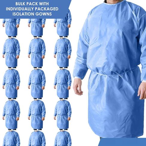 Primacare IG-1702CS Pack of 100 Disposable Isolation Gown, Non-Woven, Universal Size with Knitted Cuff in Saudi Arabia