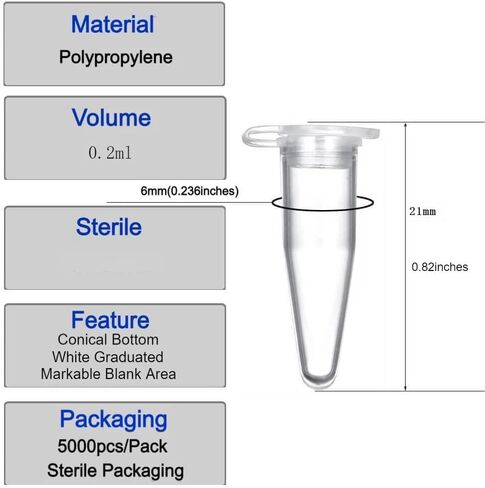 0.2ml Microcentrifuge Tubes 5000PCS,Centrifuge Tubes with Attached Lid,Clear Conical Micro Centrifuge,Small Sample Bottle Vials Container for Lab,Plastic Lab Snap Tubes,[0.2ml, 5bag Packs ] in Saudi Arabia