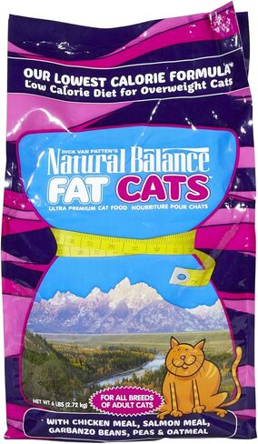 Natural Balance Fat Cats Low-Calorie Dry Cat Food for Overweight Adult Cats, Chicken Meal, Salmon Meal, Garbanzo Beans, Peas & Oat Groats Recipe, 15 Pound (Pack of 1) in Kuwait