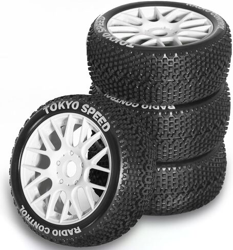1/8 RC Buggy Tires and Wheels Rims 17mm Hex All Terrain Rubber Tyres for 1:8 Scale Off-Road Truck Car Arrma Typhon 6S 3S Talion 6S Losi 8ight HPI Vorza Flux Kyosho Hobao 4PCS (Black) in Kuwait