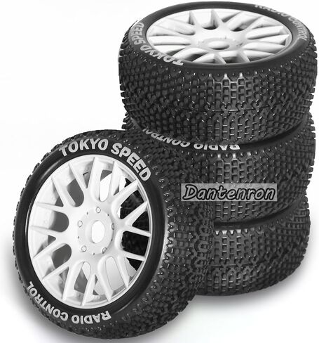 1/8 RC Buggy Tires and Wheels Rims 17mm Hex All Terrain Rubber Tyres for 1:8 Scale Off-Road Truck Car Arrma Typhon 6S 3S Talion 6S Losi 8ight HPI Vorza Flux Kyosho Hobao 4PCS (Black) in Kuwait