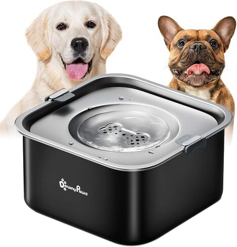 DownyPaws No Spill Water Bowl for Dogs,101oz/3L Slobber Stopper Stainless Steel, Slow Drinking Dog Water Bowl, No Mess Dog Water Dispenser Spill Proof, Dishwasher Safe, Black in Saudi Arabia