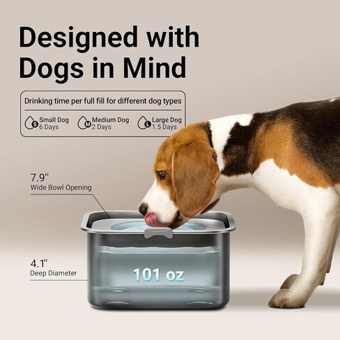 DownyPaws No Spill Water Bowl for Dogs,101oz/3L Slobber Stopper Stainless Steel, Slow Drinking Dog Water Bowl, No Mess Dog Water Dispenser Spill Proof, Dishwasher Safe, Black in Saudi Arabia