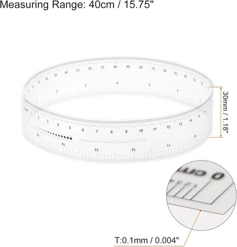 HARFINGTON 2pcs Film Flexible Ruler 16 Inch 0.1mm Scale PET Plastic Folding Straight Ruler Calibration Soft Ruler Measuring Tool for Factory, Transparent in Saudi Arabia