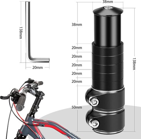 Bike Stem Riser Extender 180mm Bicycle Handlebar Riser MTB Handlebar Extension with Hex Key for 28.6mm / 1-1/8'' Fork, Aluminum Alloy Black in Saudi Arabia