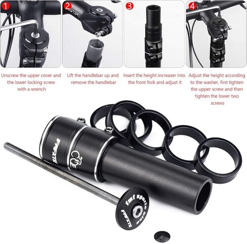 Bike Stem Riser Extender 180mm Bicycle Handlebar Riser MTB Handlebar Extension with Hex Key for 28.6mm / 1-1/8'' Fork, Aluminum Alloy Black in Saudi Arabia