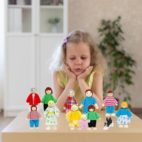 ONEST 20 Pieces Wooden Dollhouse Family Set Mini People Figures Dog Cat Sets Dollhouse Dolls Wooden Doll Family Pretend Play Figures Accessories for Pretend Dollhouse Toy in Kuwait