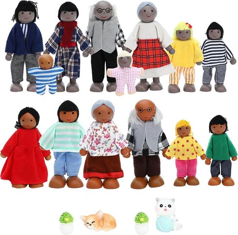 ONEST 20 Pieces Wooden Dollhouse Family Set Mini People Figures Dog Cat Sets Dollhouse Dolls Wooden Doll Family Pretend Play Figures Accessories for Pretend Dollhouse Toy in Kuwait