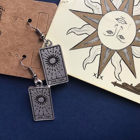 Moon Tarot Cards Pendant Earrings for Woman Intiution, Emotions and Unconscious Silver Gothic Jewelry Best Cute Vintage Gift for Women Earrings in Kuwait