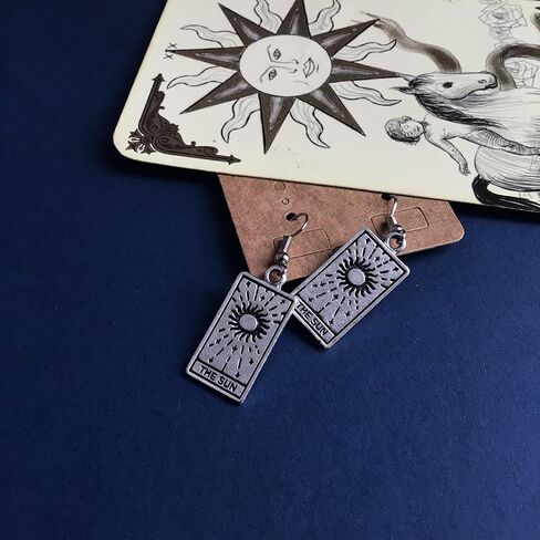 Moon Tarot Cards Pendant Earrings for Woman Intiution, Emotions and Unconscious Silver Gothic Jewelry Best Cute Vintage Gift for Women Earrings in Kuwait