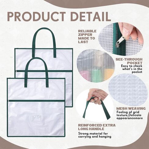 Feifeiya 2 Pack 17.7 Inch Sew Project Bag Quilting Embroidery Craft Organizer Storage Bag with Handle and Pocket Zippered with Tools for Art Craft Knitting Quilting Stitching in Kuwait