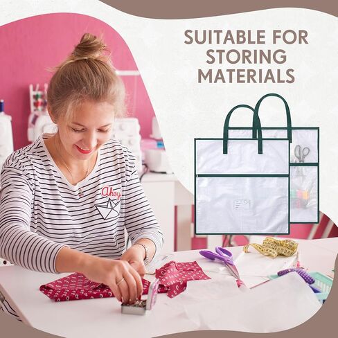 Feifeiya 2 Pack 17.7 Inch Sew Project Bag Quilting Embroidery Craft Organizer Storage Bag with Handle and Pocket Zippered with Tools for Art Craft Knitting Quilting Stitching in Kuwait