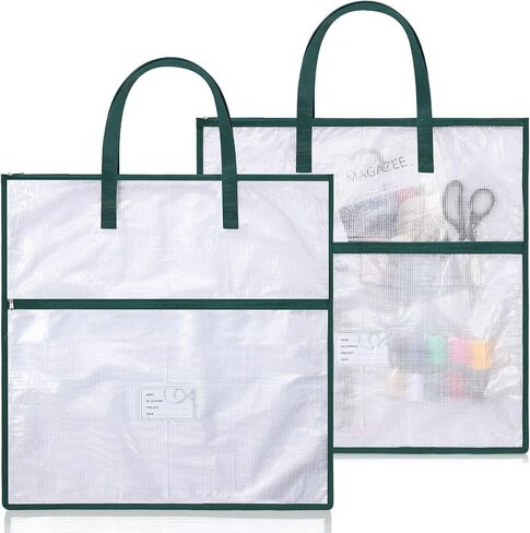 Feifeiya 2 Pack 17.7 Inch Sew Project Bag Quilting Embroidery Craft Organizer Storage Bag with Handle and Pocket Zippered with Tools for Art Craft Knitting Quilting Stitching in Kuwait