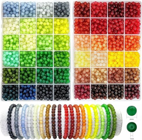 1200PCS 8mm Glass Beads Bracelet Making Kit, 48 Colors Crystal Beads for Jewelry Making, 2 Box Cataclastic Lineation Beads Suitable for Beginners in Kuwait