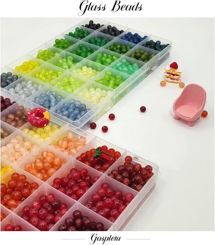 1200PCS 8mm Glass Beads Bracelet Making Kit, 48 Colors Crystal Beads for Jewelry Making, 2 Box Cataclastic Lineation Beads Suitable for Beginners in Kuwait