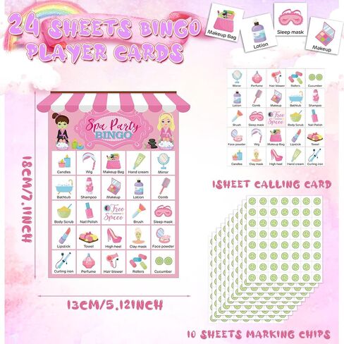 Liliful 35 Pcs Spa Party Bingo Game 24 Players Girls Makeup Party Bingo Cards Beauty Themed Party Games for Girls Women Sleepover Spa Day Birthday Party Favors Family Classroom Activities Supplies in Saudi Arabia