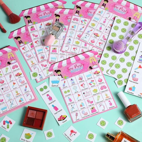 Liliful 35 Pcs Spa Party Bingo Game 24 Players Girls Makeup Party Bingo Cards Beauty Themed Party Games for Girls Women Sleepover Spa Day Birthday Party Favors Family Classroom Activities Supplies in Saudi Arabia