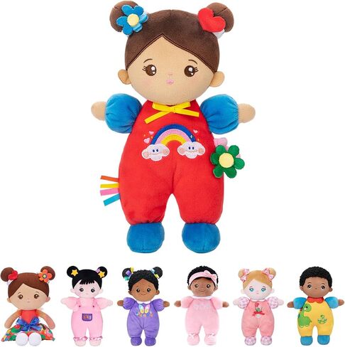 OUOZZZ Soft Baby Doll for Girls - My First Baby Doll Birthday Gifts for Girls Plush Rag Dolls Tulip Pink Dress Toy for Toddlers Kids Infants 10" in Kuwait