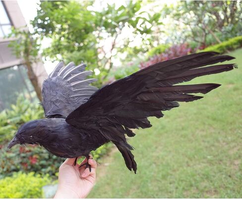 2-Pack Realistic Crows Lifesize Extra Large Handmade Black Feathered Crow for Halloween Decorations Birds, L (13 inch+12 inch) in Kuwait