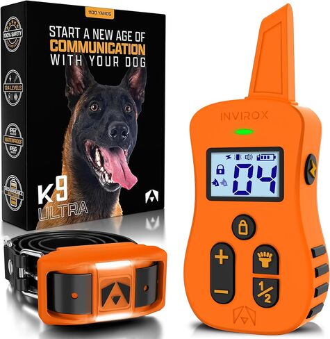 INVIROX Shock Collar for Dogs [Ultra K9] 124 Training Levels, 4 Powerful Modes with Night-Light and ¾ Mile Range 100% Safe Dog Training Collar for Large Dogs IP67 Waterproof E Collar in Kuwait