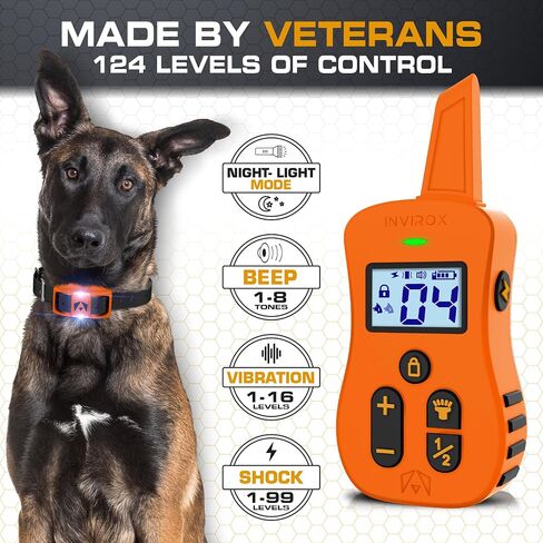 INVIROX Shock Collar for Dogs [Ultra K9] 124 Training Levels, 4 Powerful Modes with Night-Light and ¾ Mile Range 100% Safe Dog Training Collar for Large Dogs IP67 Waterproof E Collar in Kuwait