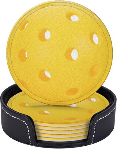Black 8 Billiard Coasters for Drinks with Holder Round Leather Coasters Set of 6 Cups Mugs Mat Pad for Home Kitchen Bar in Kuwait