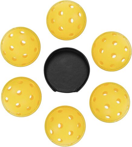 Black 8 Billiard Coasters for Drinks with Holder Round Leather Coasters Set of 6 Cups Mugs Mat Pad for Home Kitchen Bar in Kuwait
