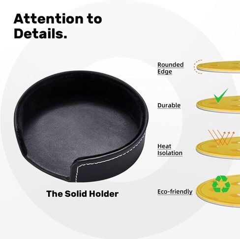 Black 8 Billiard Coasters for Drinks with Holder Round Leather Coasters Set of 6 Cups Mugs Mat Pad for Home Kitchen Bar in Kuwait