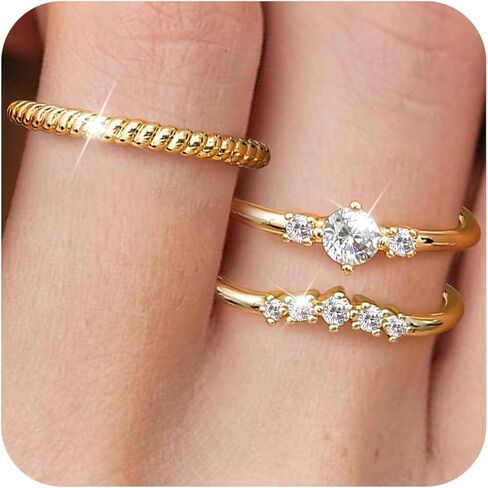 Dochais Dainty Cubic Zirconia Gold Rings for Women Non-Tarnish 14k Gold Plated Stackable Rings Wedding Engagement Finger Ring Set Size 5-9 in Kuwait