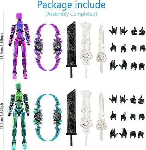 T13 Action Figure Set (Assembly Completed), 3D Printed Multi-Jointed Movable Titan 13 Lucky Dummy 13 Mobile Robot, Nova 13 Action Figures Desktop Decorations for Game Lovers Toy (Black Red Green） in Saudi Arabia