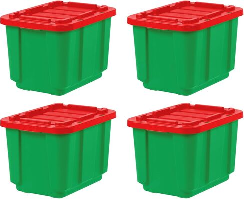 IRIS USA 12 Gallon Heavy Duty Truck Bed Toolbox Storage Tote Bins with Lids, 4 Pack - Made in USA, Tough Snap On Lid Stackable Industrial Rugged Tubs, Garage Organization, Reusable Box - Black/Yellow in Kuwait