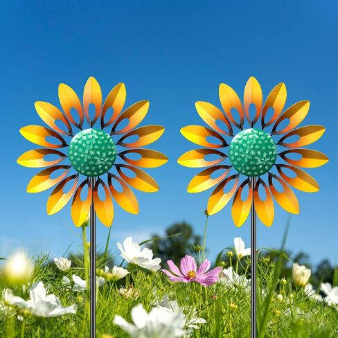 46.7" H x 12.6" W Metal Sunflower Wind Spinners Outdoor Decor in Kuwait