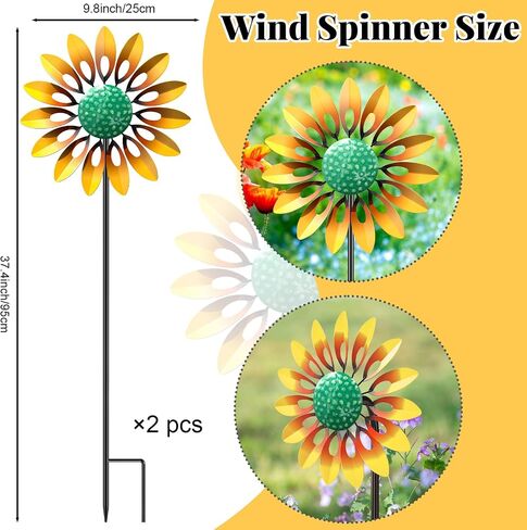 46.7" H x 12.6" W Metal Sunflower Wind Spinners Outdoor Decor in Kuwait