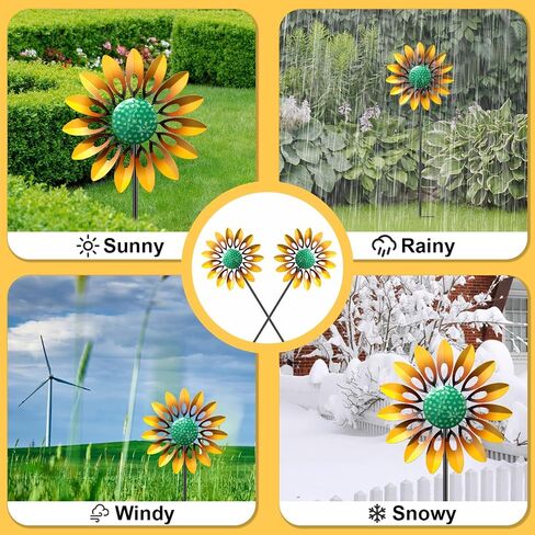 46.7" H x 12.6" W Metal Sunflower Wind Spinners Outdoor Decor in Kuwait