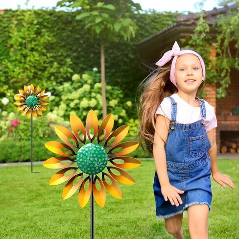 46.7" H x 12.6" W Metal Sunflower Wind Spinners Outdoor Decor in Kuwait