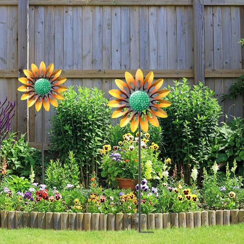 46.7" H x 12.6" W Metal Sunflower Wind Spinners Outdoor Decor in Kuwait