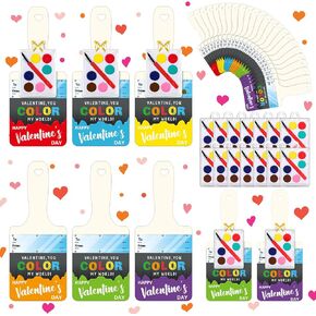 24 Pack Watercolor Paint Sets for Valentine's Day Gifts Include 24 Pcs Valentines Cards 24 Pcs Watercolor Paint 24 Pcs Gold Foil Rope Mini Paint Set for Classroom Gift Exchange(Vivid Style)