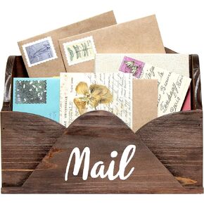 Elegant Designs HG2020-GRY Homewood Farmhouse Wooden Decorative Envelope Shaped Desktop Letter Holder, Bill Organizer, Storage Box, Crate with Mail Black Script for Décor, Countertop, Office, Gray