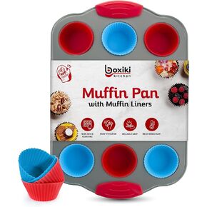 Boxiki Kitchen 24 Cup Mini Muffin Pan with Silicone Handles | Professional Non-Stick Cupcake Pan for Muffins, Cupcakes, Egg Bites, and More