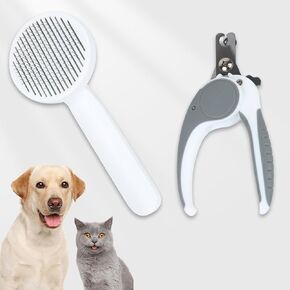 2PCS Pet Grooming Kit，Cat Brushes、Cat Nail Clipper，Cat Grooming Brush for Sedding and Grooming Fur(Pink）