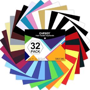 CAREGY HTV Heat Transfer Vinyl Bundle: 75 Pack 12" x 10" Iron on Vinyl for T-Shirt, 57 Assorted Colors for All Cutter Machine or Heat Press Machine