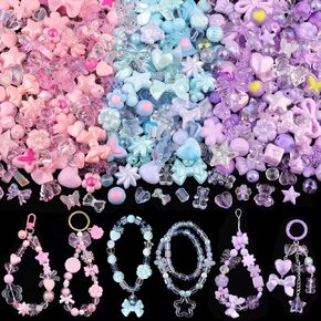 260-320pcs 6 ألوان مختلطة حبات أكريليك متنوعة لصنع سوار ، قوس Gummybear زهرة الفراشة Star Heart Kawaii سحر ، حبات لطيفة لصنع المجوهر